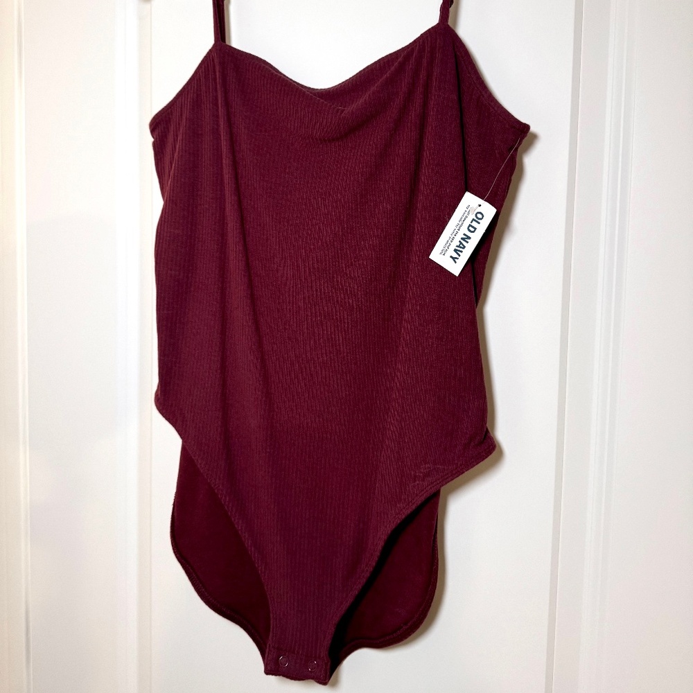 NWT Old Navy Ribbed Burgundy Double-Lined Bodysuit | Size L